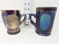 Seashell & '69 Association Carnival Glass Mugs