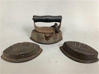 Three Asbestos Sad Irons with One Handle