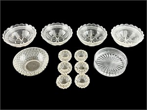 (6) Vintage Crystal Salt Dips, Clear Glass Bowls