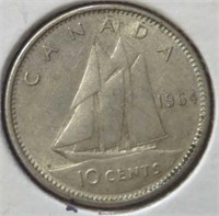 Silver 1964 Canadian dime
