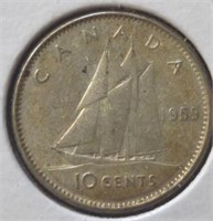 Silver 1959 Canadian dime