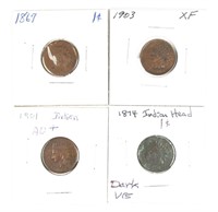 (4) INDIAN HEAD CENTS