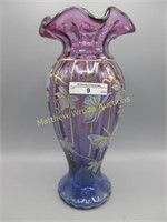 Fenton 11" hand painted mulberry ruffled vase
