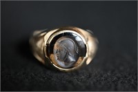 Hematite Roman Soldier Itaglio 10K Gold Ring