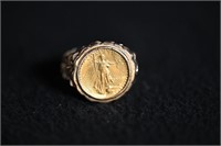 1986 Saint Gaudens Gold Coin Ring 5 Dollar Gold Co