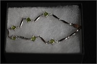 Genuine 3.50Ct Peridot and Diamond Accent Bracelet