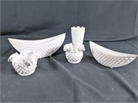 Hobnail Milk Glass Planters, Bowl, and Vases