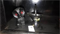 Miniature Coal black Owl with red ruby eyes &