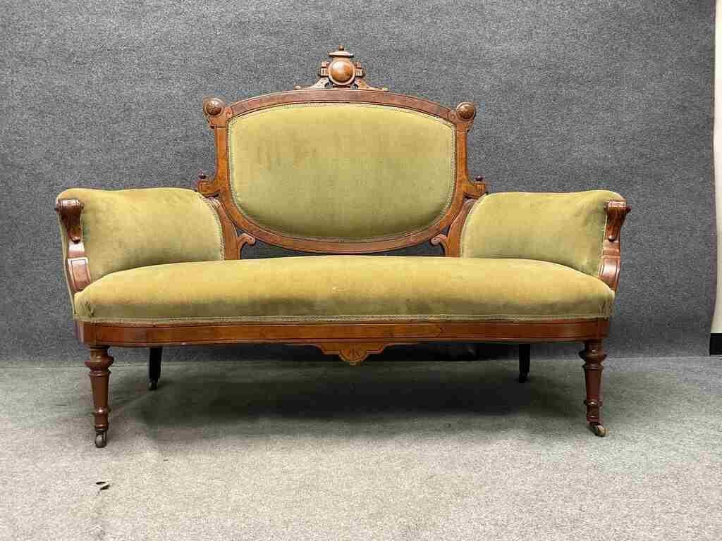 Antique Victorian Eastlake Love Seat Green