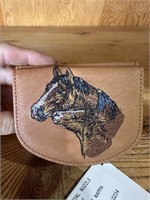 Leather Horse Embroidered Coin Purse Wallet