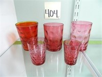 (4) Cranberry Thumbprint Glasses & (1) Amberina