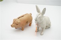 Cast Iron Banks ~ Pig and Bunny