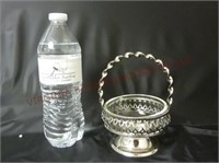 English Silver Plate Handled Basket w Glass Insert