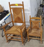 Pair of Wooden Rocking Chairs.  One adult, one