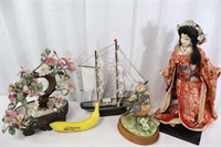 Glass & Stone Bonsai, Chinese Model Ship, Geisha++