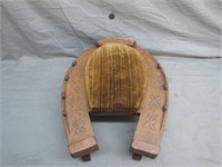 Antique Wood Horseshoe Footstool W/Cushioned Top