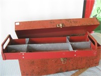 Vintage Red Metal Tool Box with Removable Tray