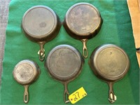 5-Griswold Skillets "Unmarked" w/ fire rings