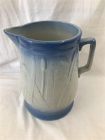 Blue & White Stoneware Cattail Pitcher, 9 1/2”T