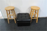 PAIR OF BARSTOOLS 24" & OTTOMAN