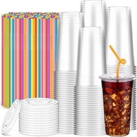 200 Sets 32oz Clear Plastic Cups w/Lids & Straws