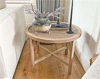 $70 PHI VILLA Rattan Side Table, Wood Frame 16x16