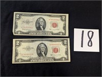 2-$2 Bill with red ink printed