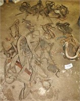 misc old leather bridles and harness pieces