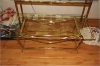 Glass/metal Hollywood Regency-style coffee table