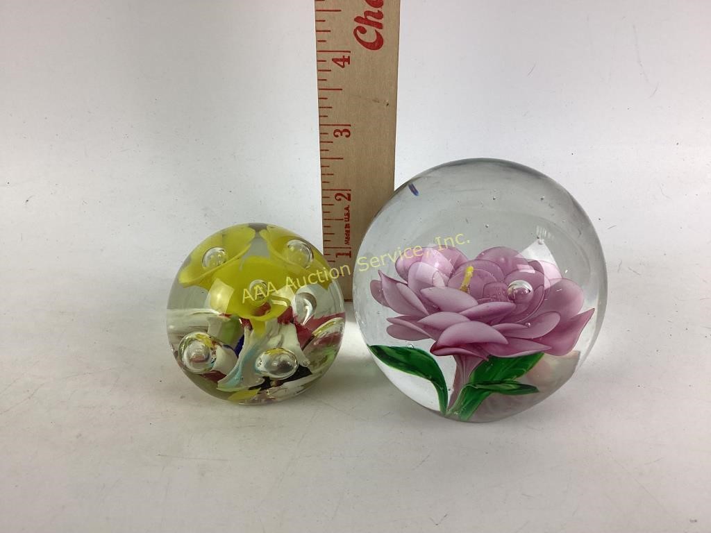 (2) art glass paperweights