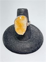 Lg Sterling Rock Crystal Ring 8 Gr Size 7.25