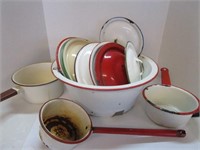 Enamel Wash pan, pots, laddle & Mix/match lids -