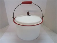 Enamel wooden handle pot - does have dings