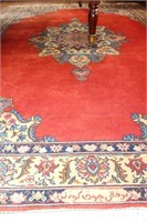 RED ORIENTAL RUG HAND KNOTTED, WOOL, 6' X 9'
