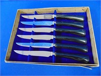 Set Of Six Glohill Knives Black Bakelite Handles