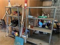 Two metal shelves with contents