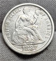 1887 Liberty Seated Dime XF