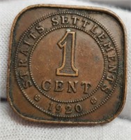 1920 India 1 Cent Coin, George V King AU