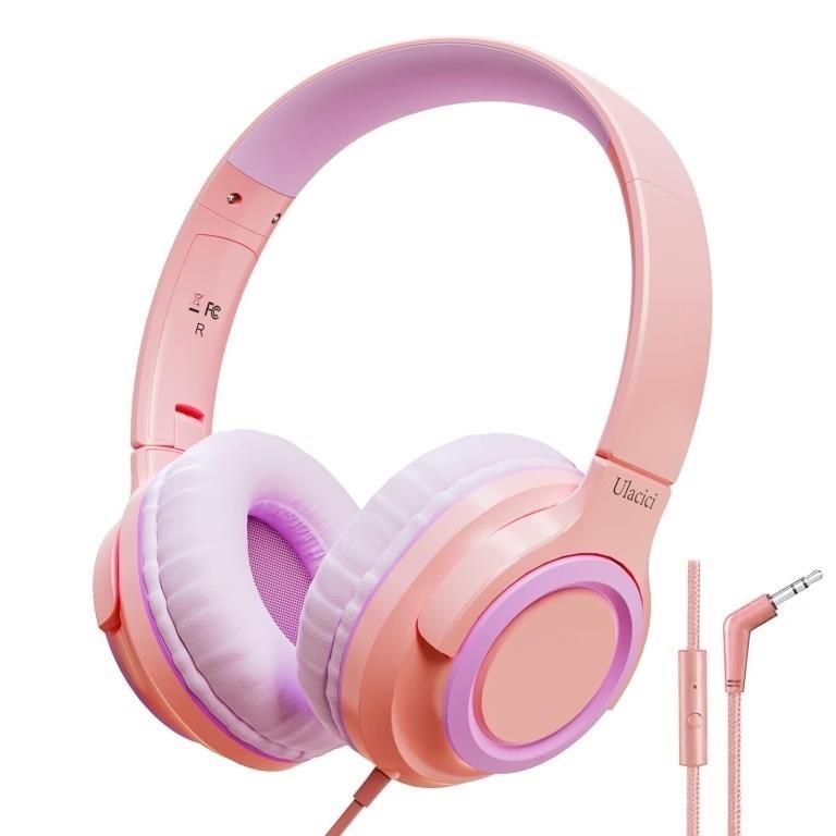 Ulacici U20 Pink Kids Headphones, Wired Children H