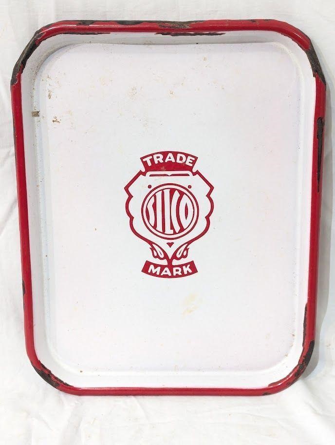 Trade Mark Red + White Metal Serving Tray