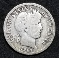 1907-D Barber Silver Dime from Set