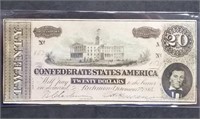 1864 Confederate $20 Banknote T-67 Nice