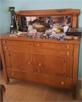 Neat Antique Wooden Buffet with Mirror Back-