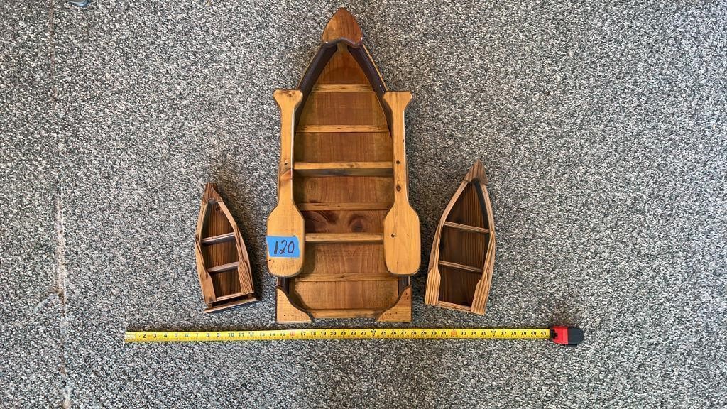 Wood boat wall art : 30.5”x 14.25”, small boats