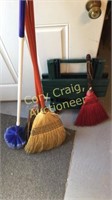 Plastic End Table, (2) Brooms, Cobweb Duster,