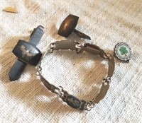 BRACELET AND PIN TIE TACKS MARKED STERLING
