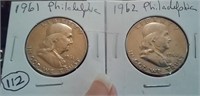 1961 & 1962 Franklin silver half dollars