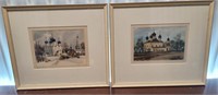 2 Russian Orthodox Church Colored Etchings, Signed