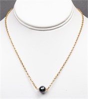 14K Yellow Gold Black Tahitian Pearl Necklace