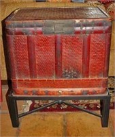 Painted Woven Trunk on Metal Base